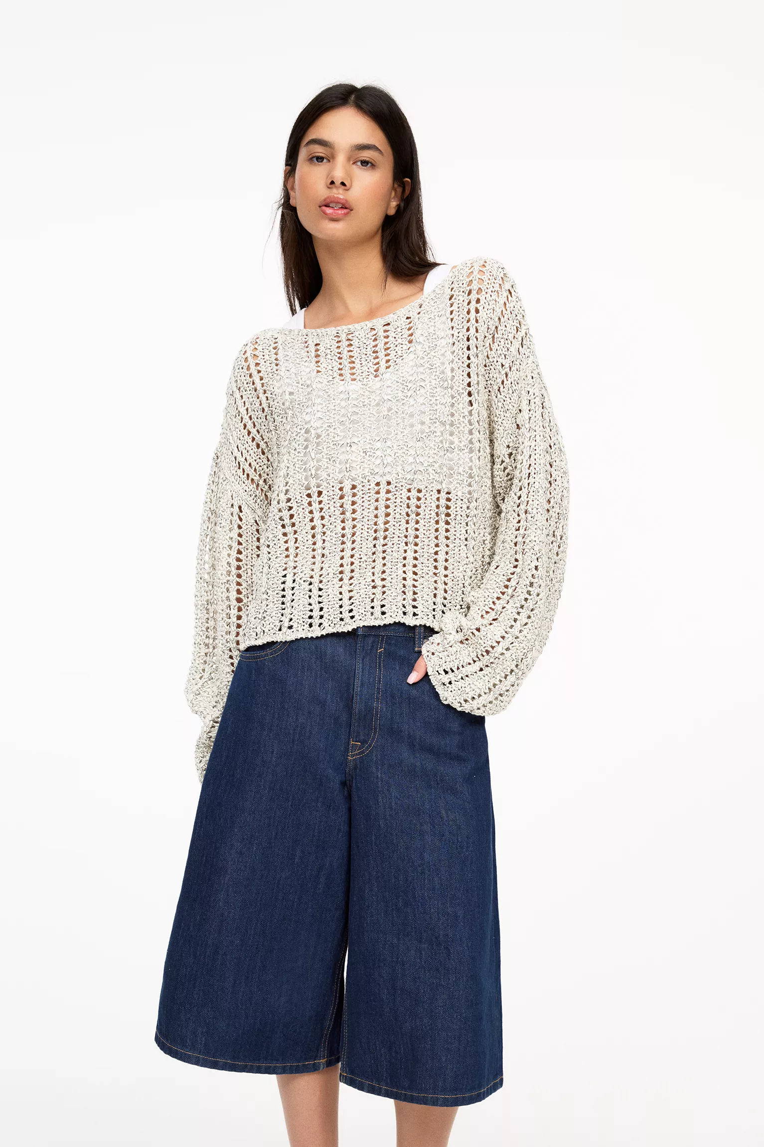 Open knit cropped sweater